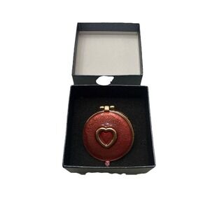 Vintage pearl enamel encased Trinket / Pill box container hinged enamel red gold